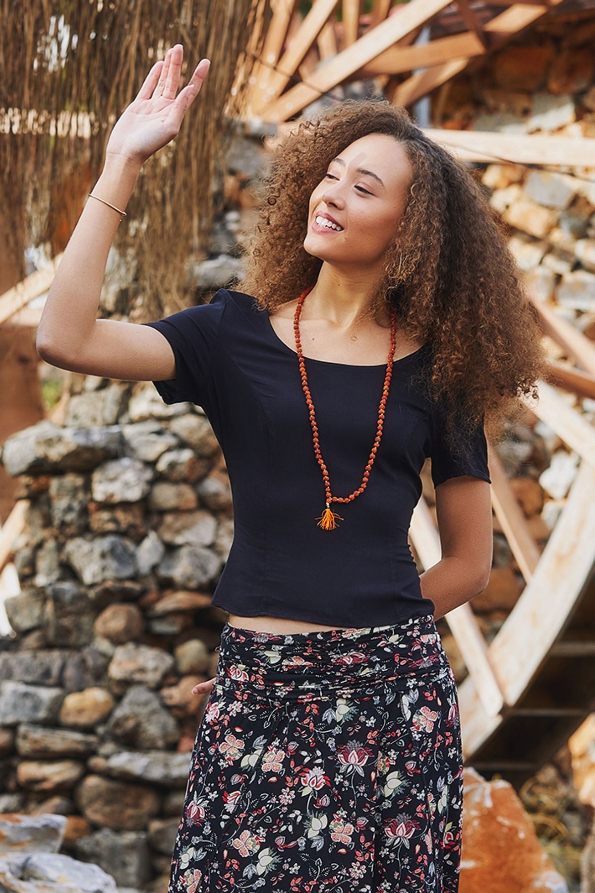 Women's Summer Blouse with Tie Back Black