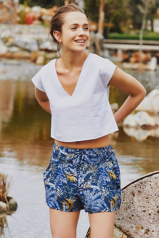 Short Sleeve Cotton Crop Top White