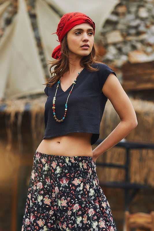 Short Sleeve Cotton Crop Top Black