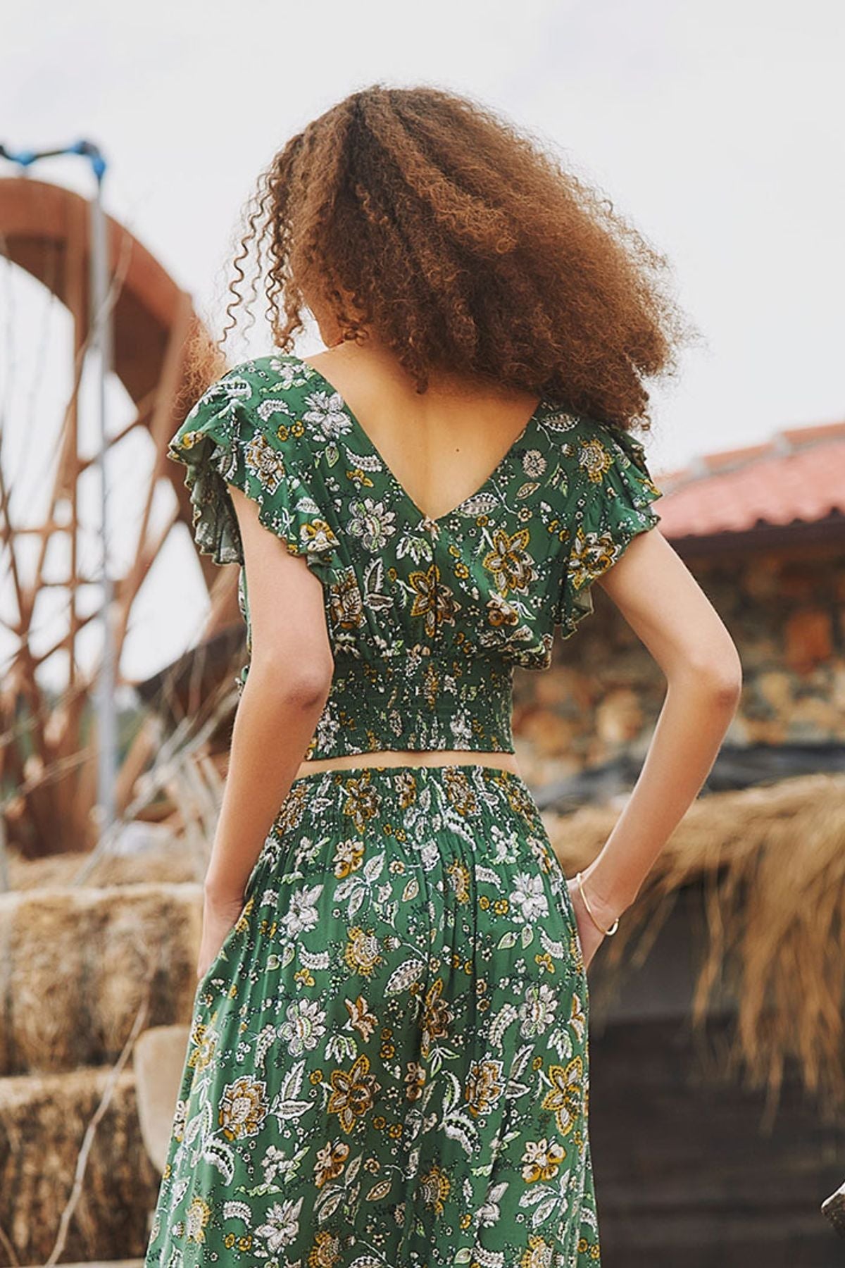 Sleeveless V Neck Boho Top Green