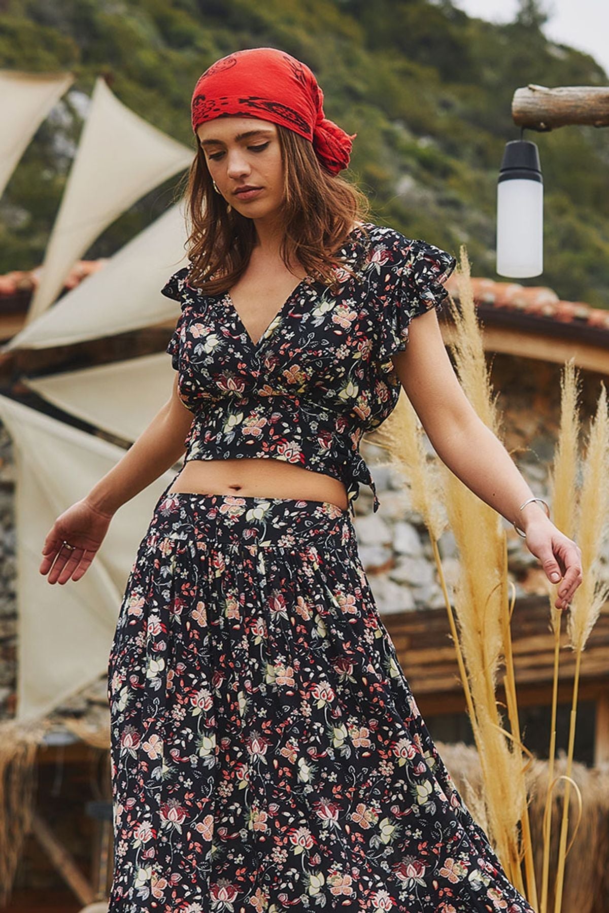 Sleeveless V Neck Boho Top Black