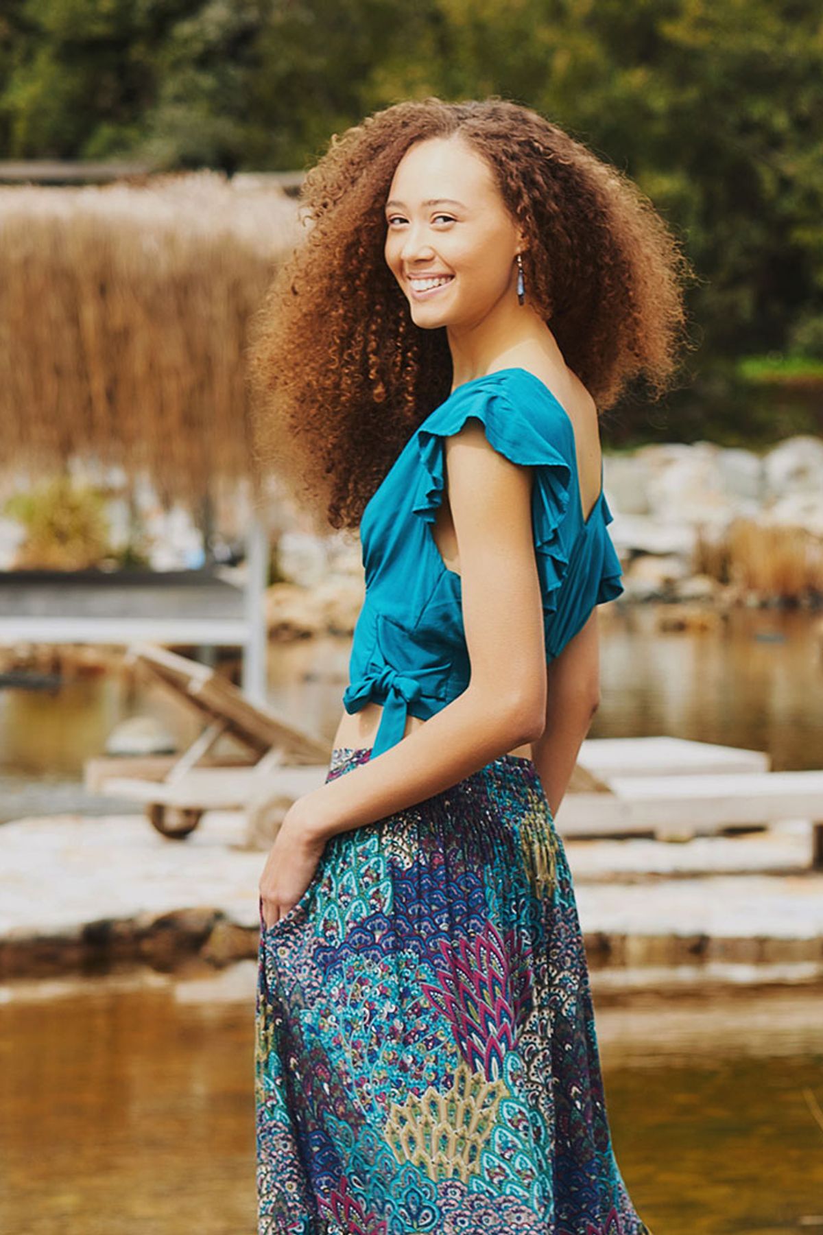 Sleeveless V Neck Boho Top Turquoise