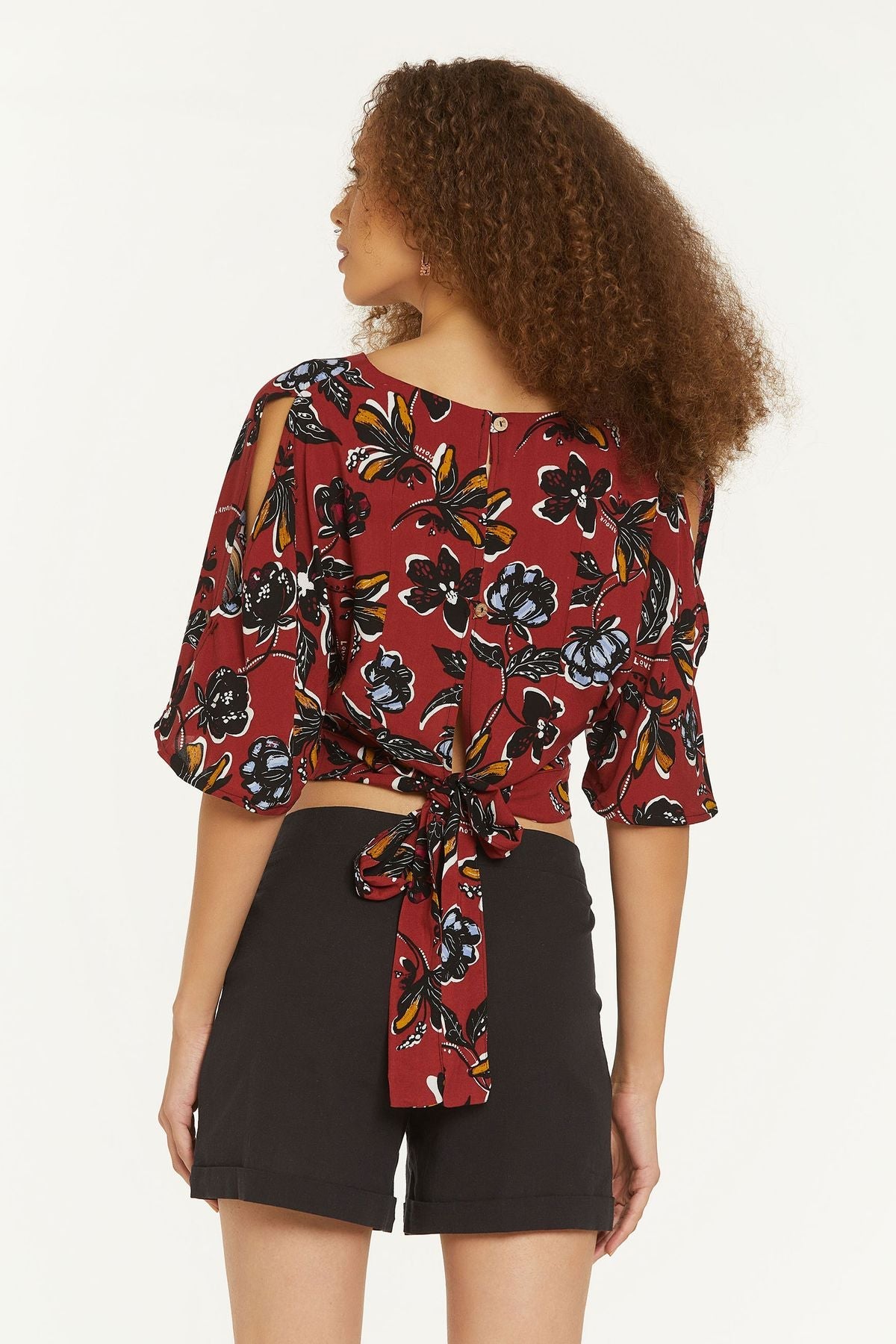 Floral Print V Neck Boho Blouse Red