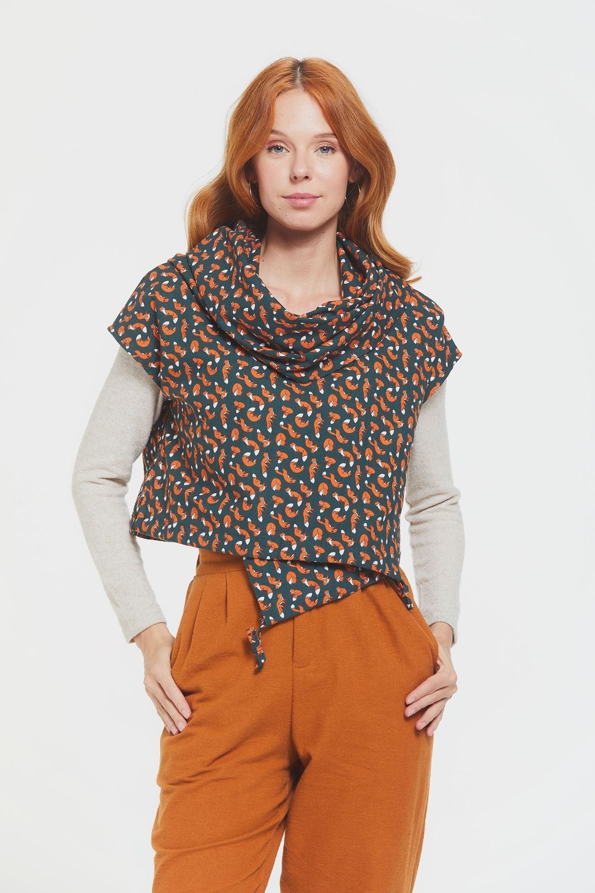 Printed Fall Crop Top Green