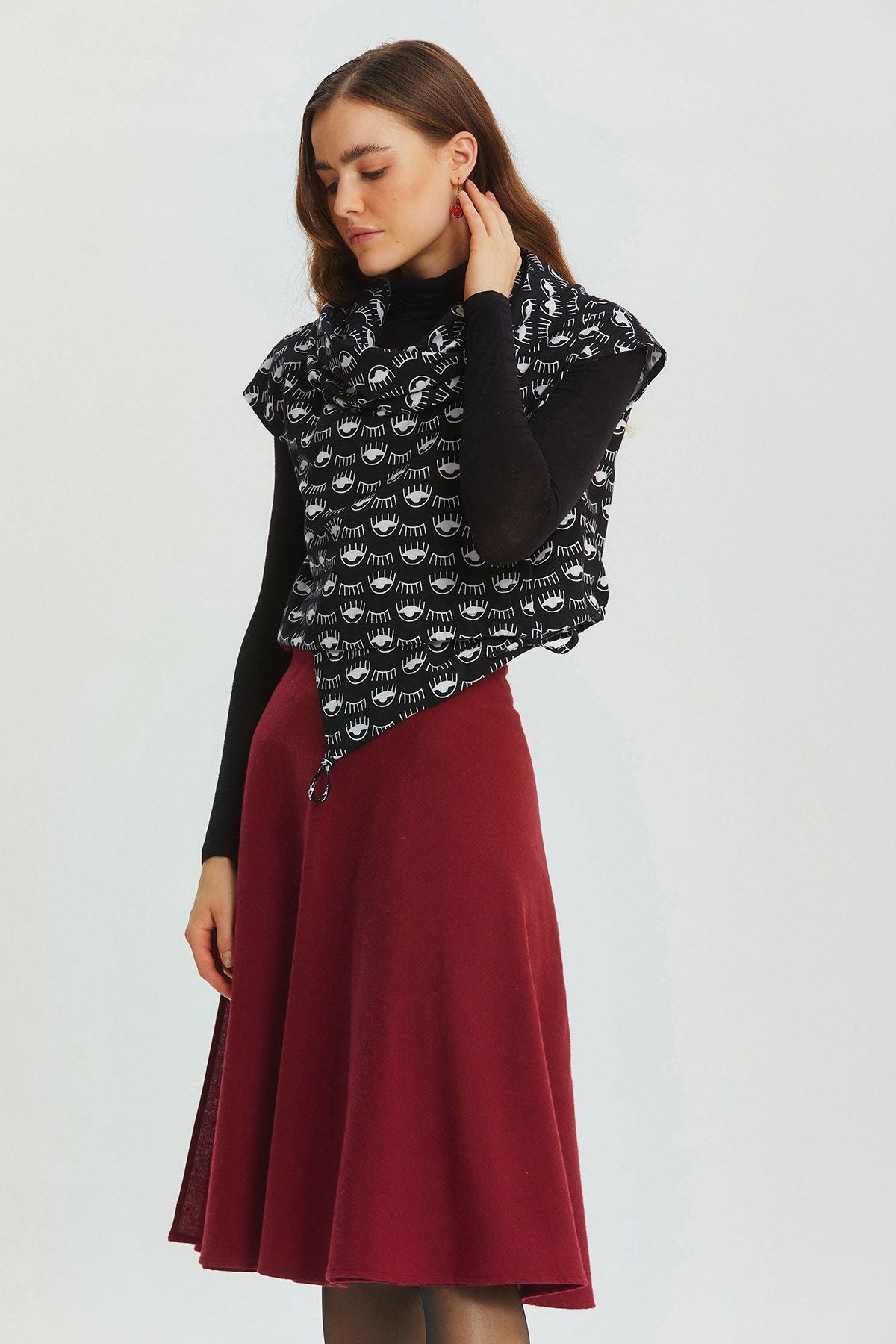 Printed Fall Crop Top Black