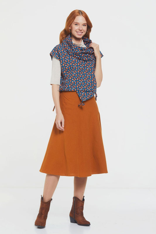 Printed Fall Crop Top Dark Blue