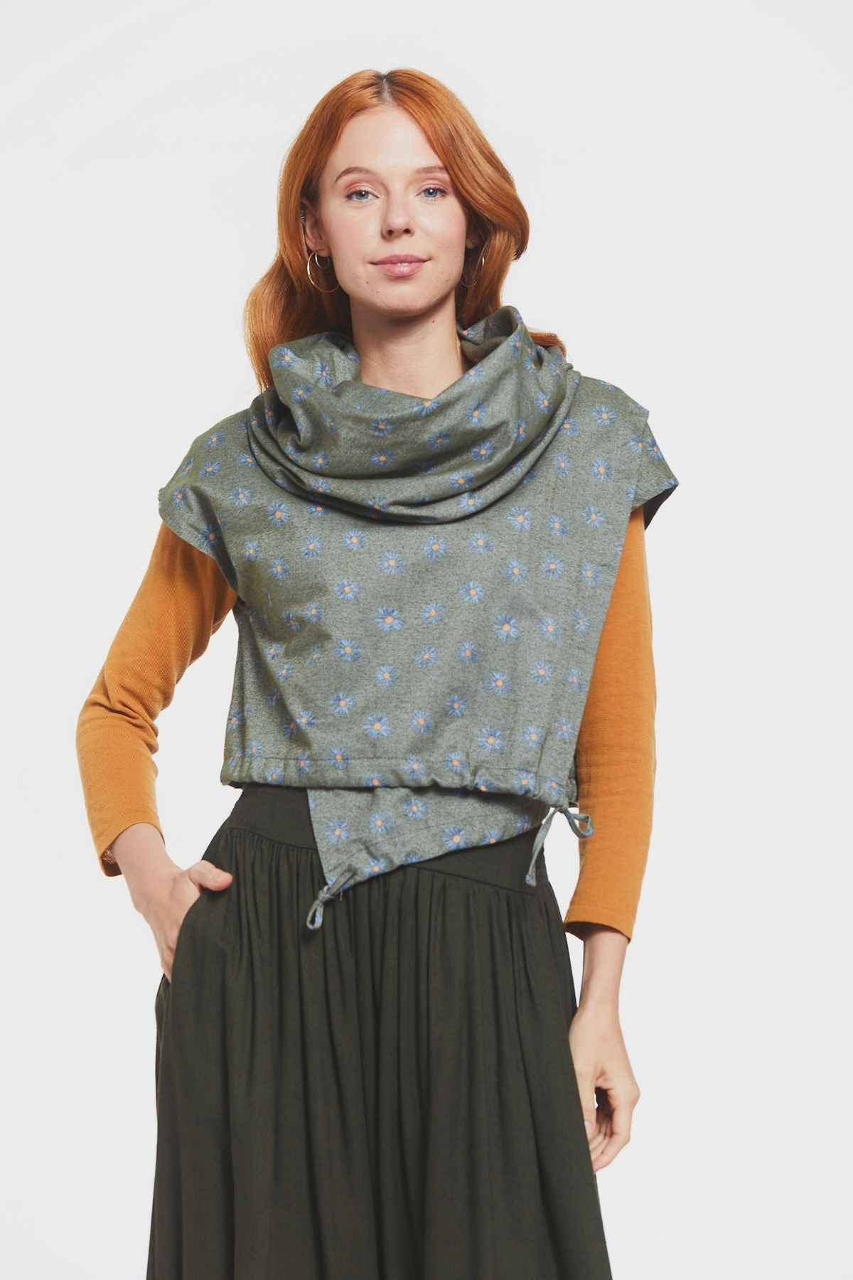 Printed Fall Crop Top Khaki