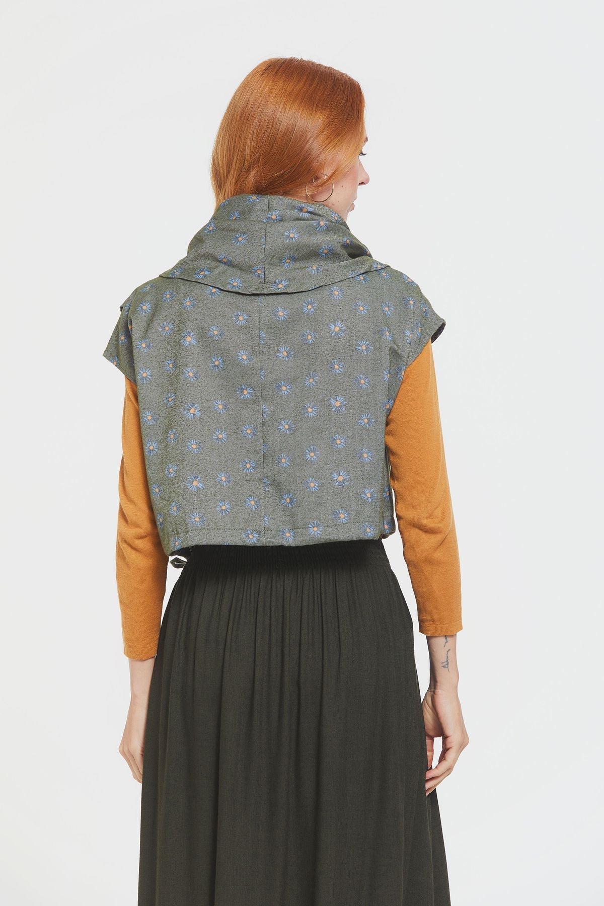 Printed Fall Crop Top Khaki