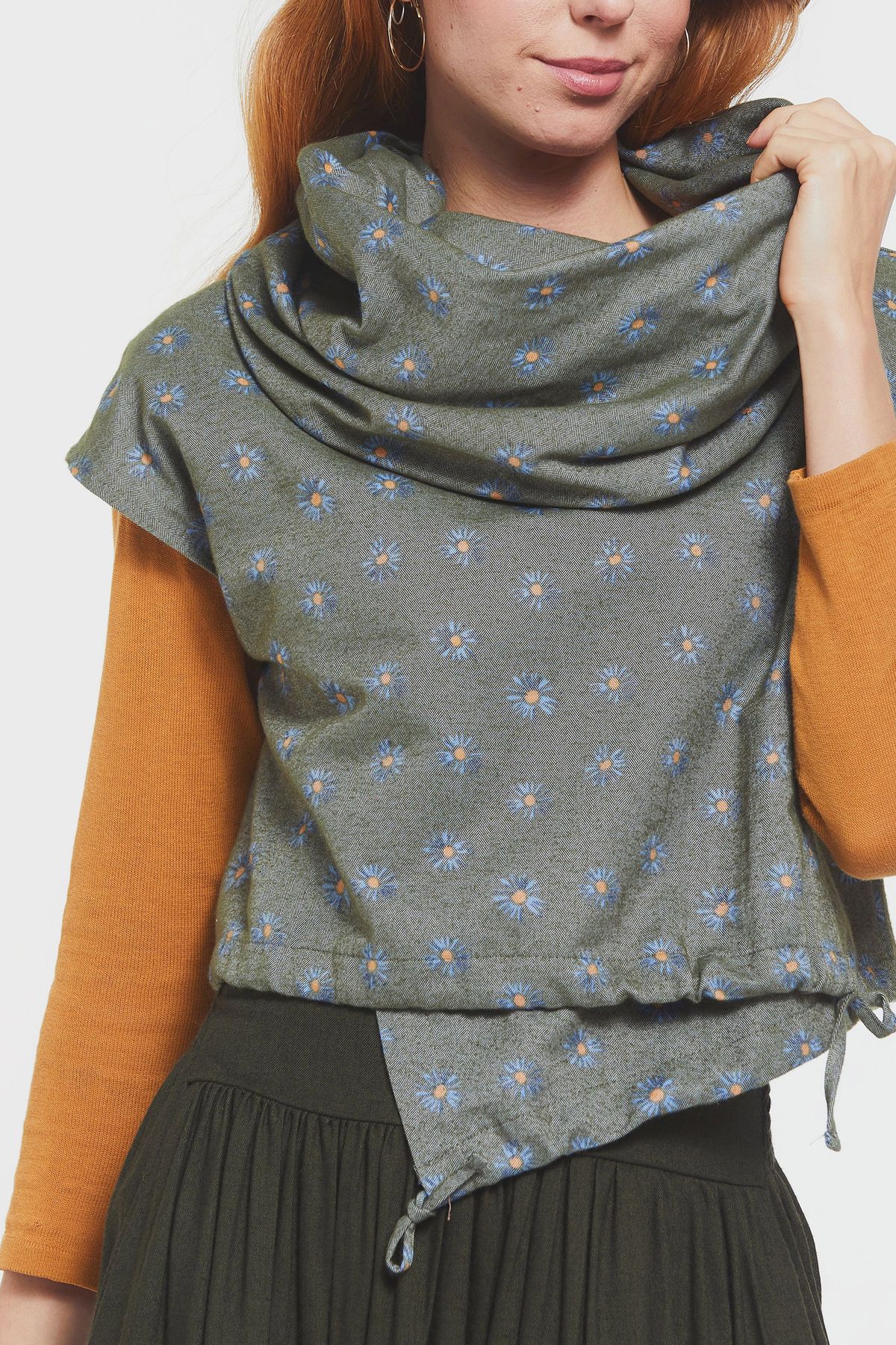 Printed Fall Crop Top Khaki