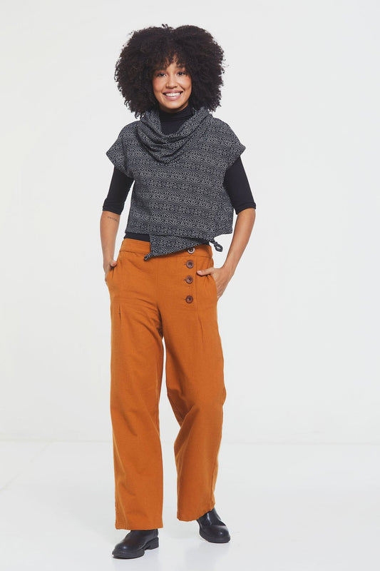 Printed Fall Crop Top Black - White