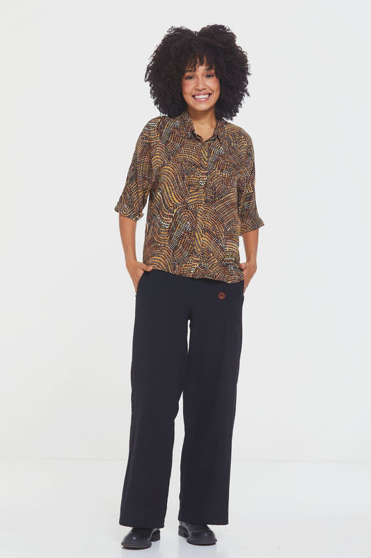 Loose Fit Women's Shirt with Classic Collar Yellow