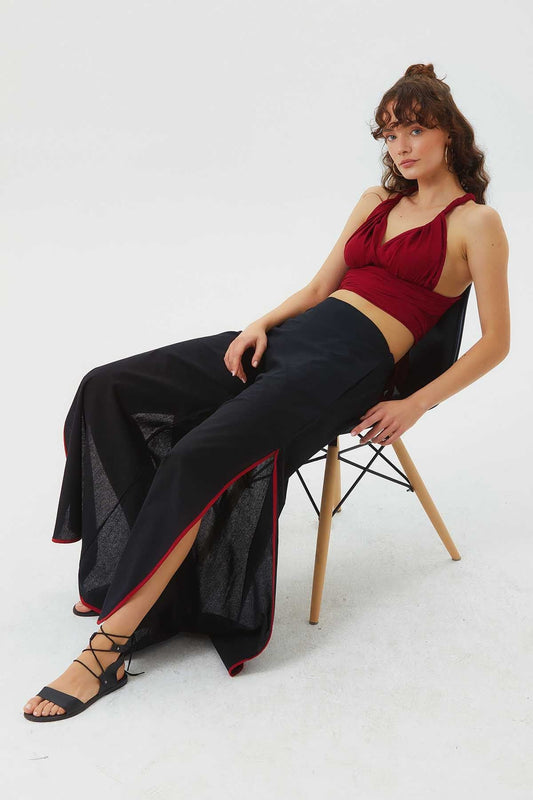 Open Back Bohemian Crop Top Red