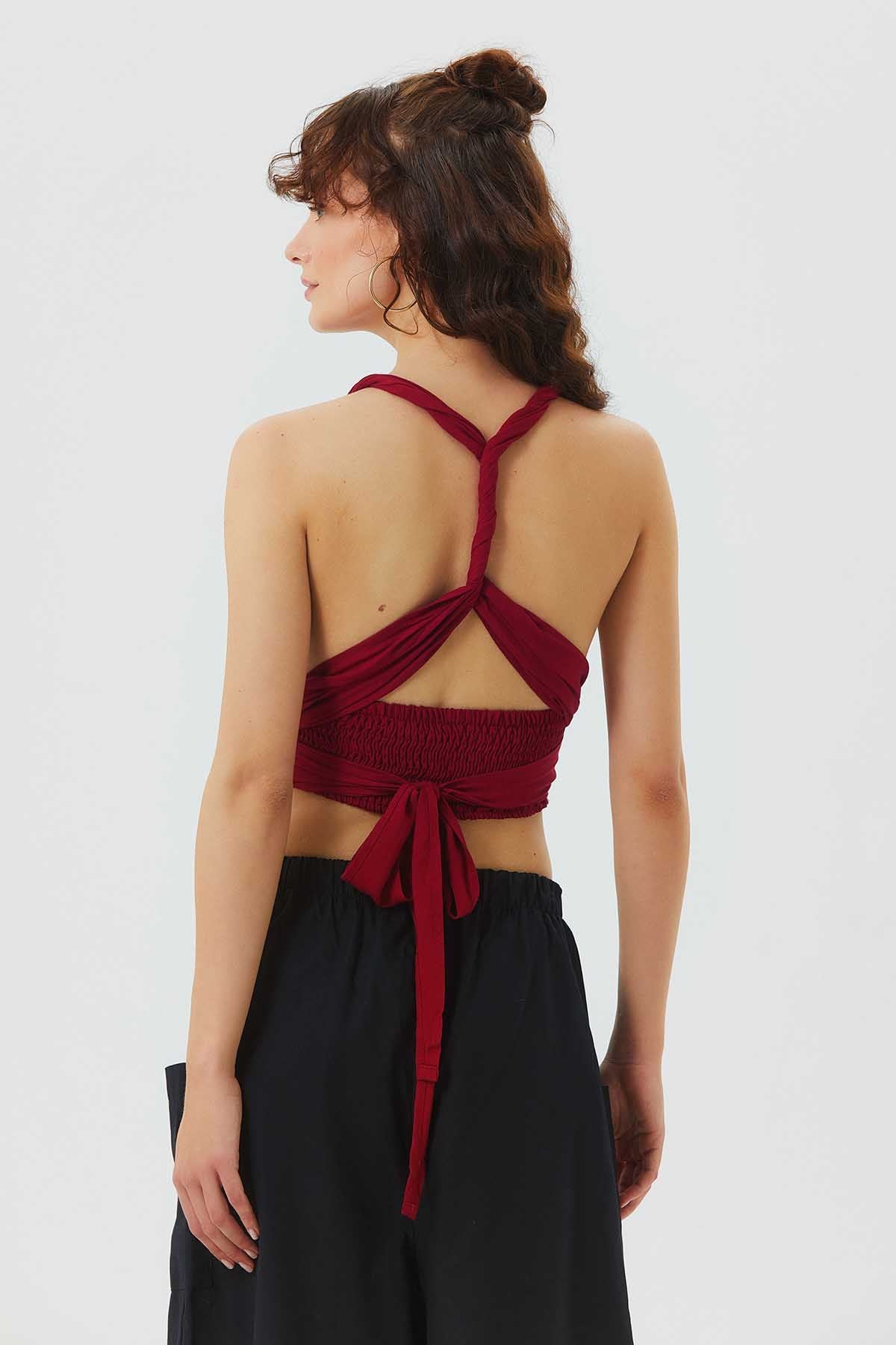 Open Back Bohemian Crop Top Red