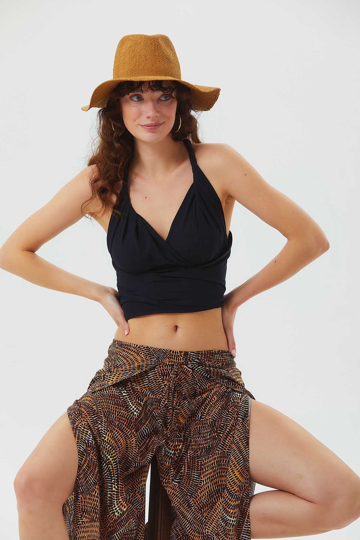 Open Back Bohemian Crop Top Black