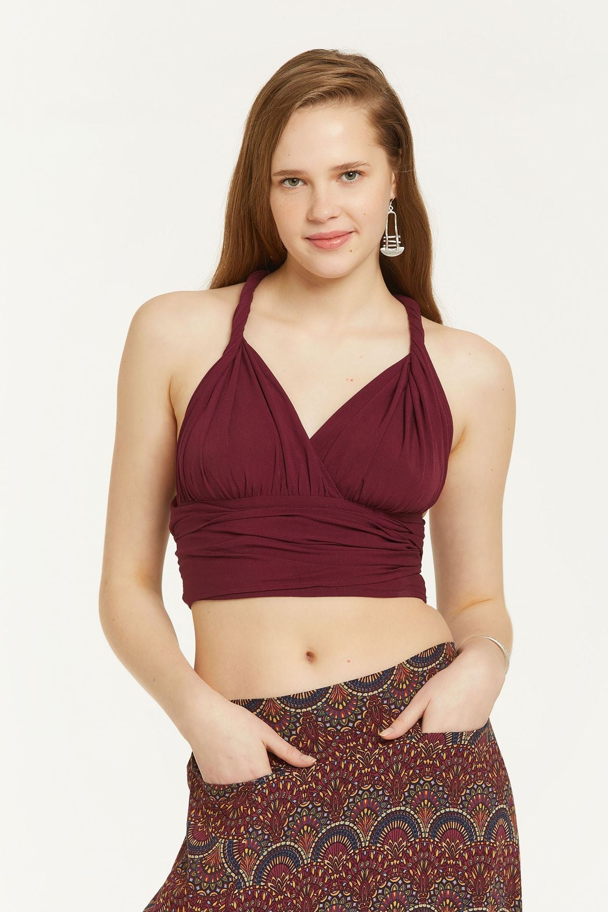 Open Back Bohemian Crop Top Purple