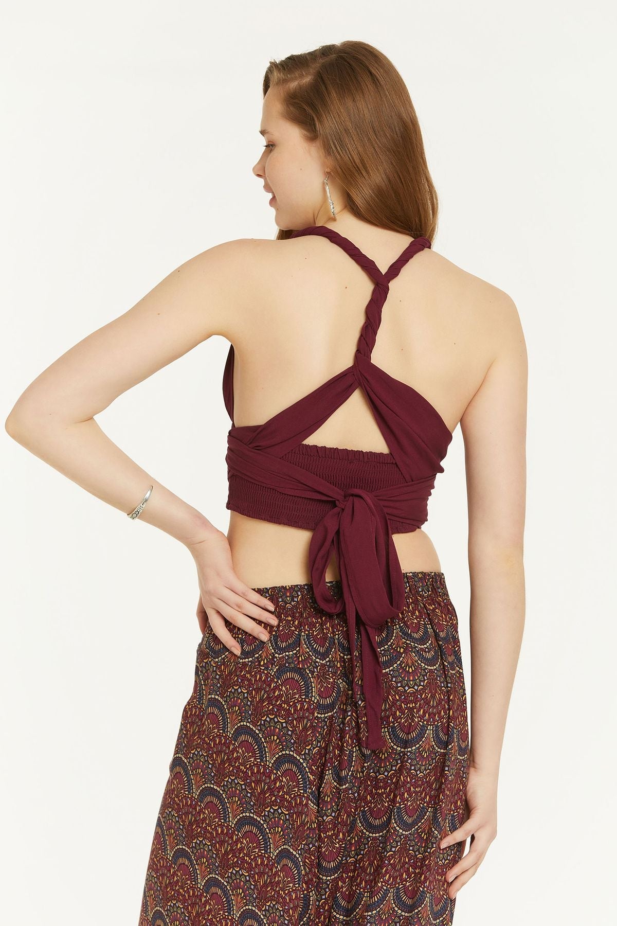 Open Back Bohemian Crop Top Purple