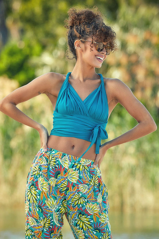 Open Back Bohemian Crop Top Turquoise