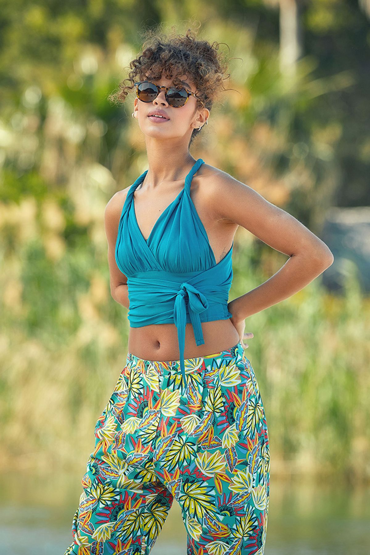 Open Back Bohemian Crop Top Turquoise