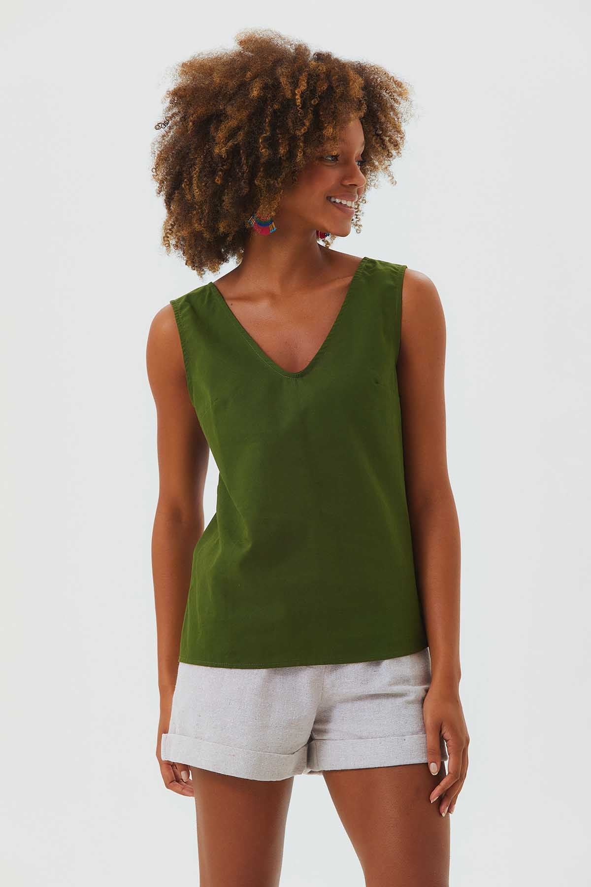 Unique Back Design Sleeveless Top Green