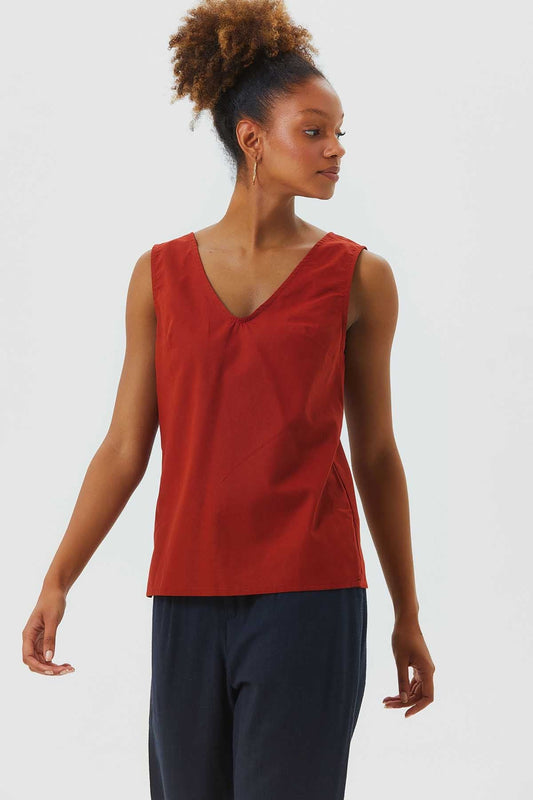 Unique Back Design Sleeveless Top Burnt Orange