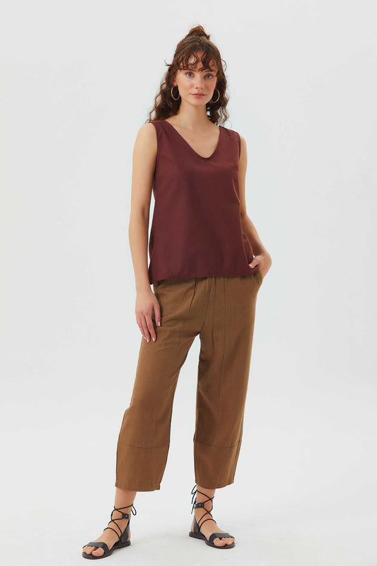 Unique Back Design Sleeveless Top Brown