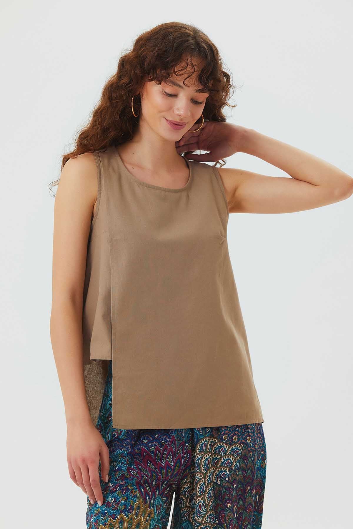 Asymmetric Cotton Top Beige