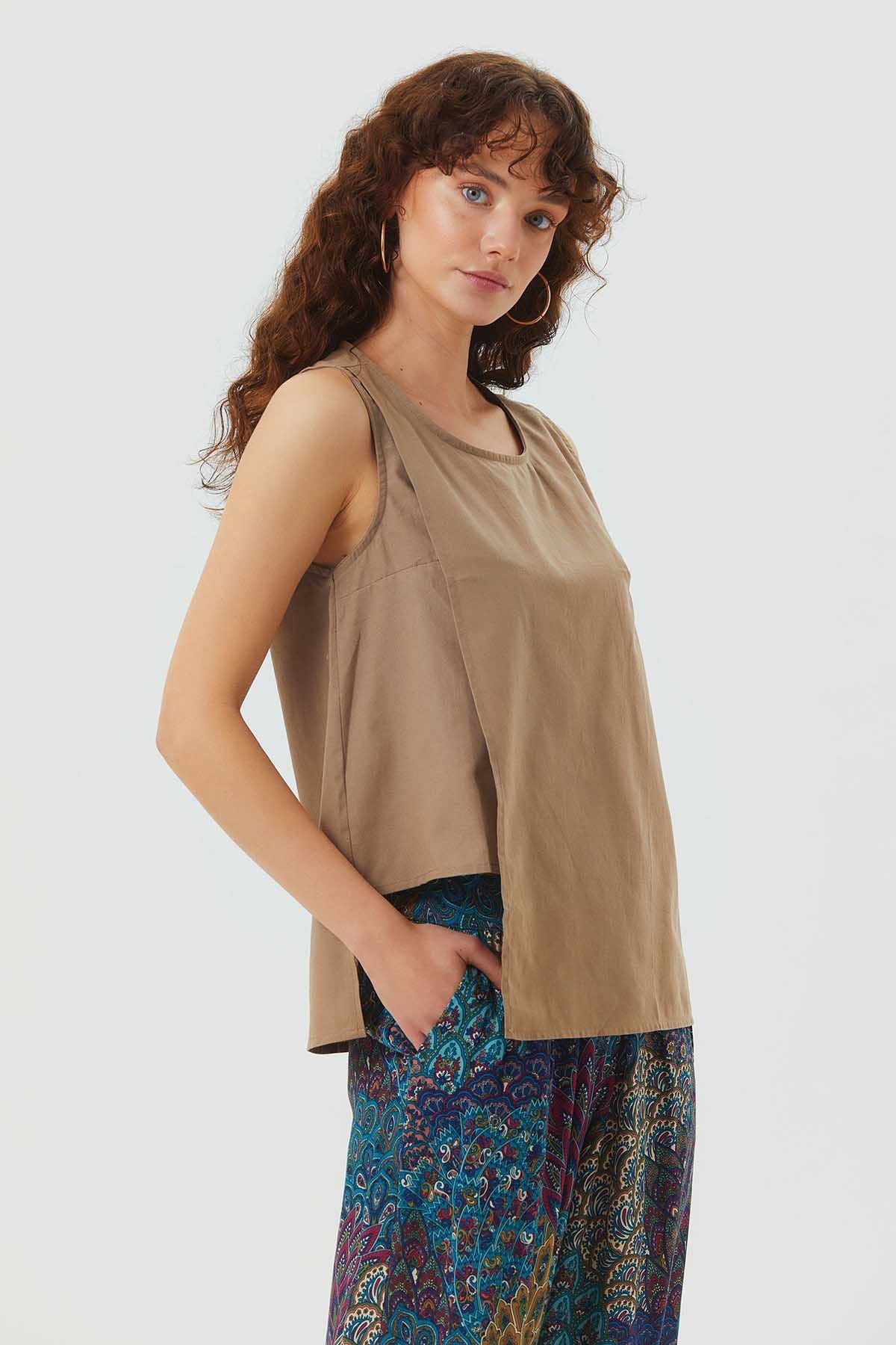 Asymmetric Cotton Top Beige