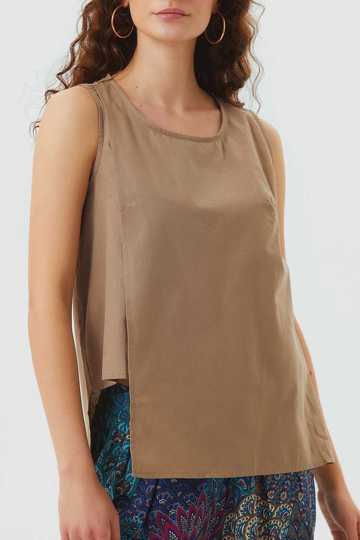 Asymmetric Cotton Top Beige
