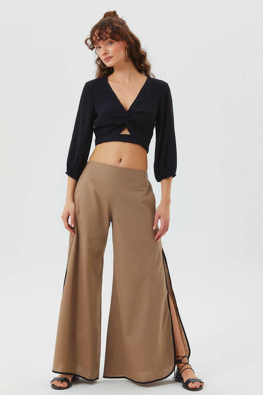 Knot Front Crop Top with Cutout Detail Black