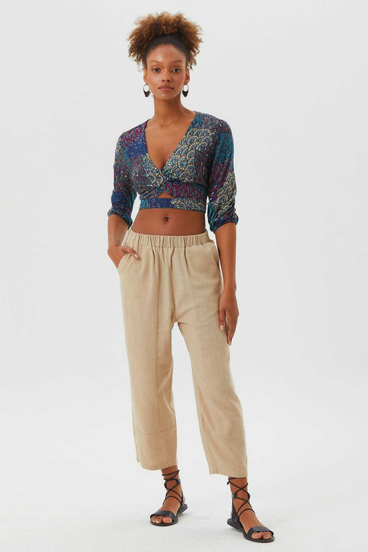 Knot Front Crop Top with Cutout Detail Turquoise
