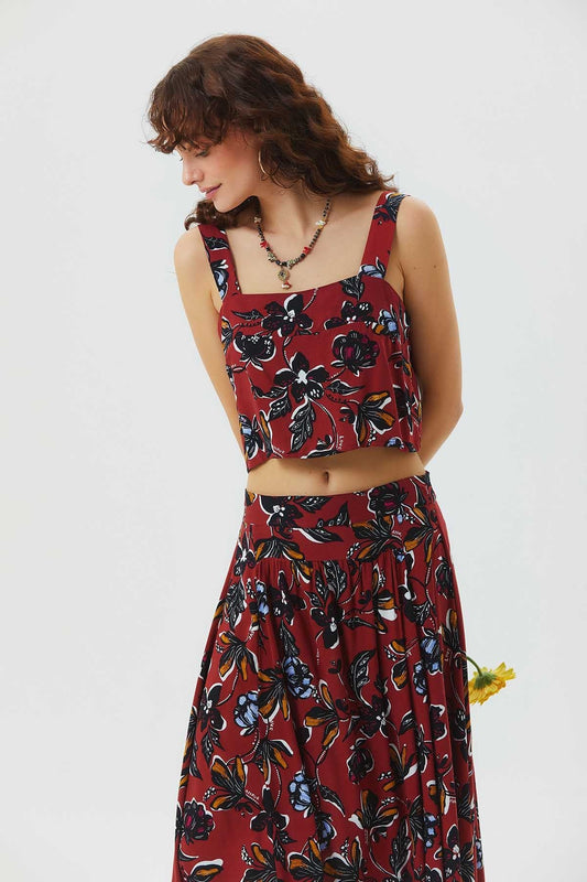 Square Neck Crop Top Red