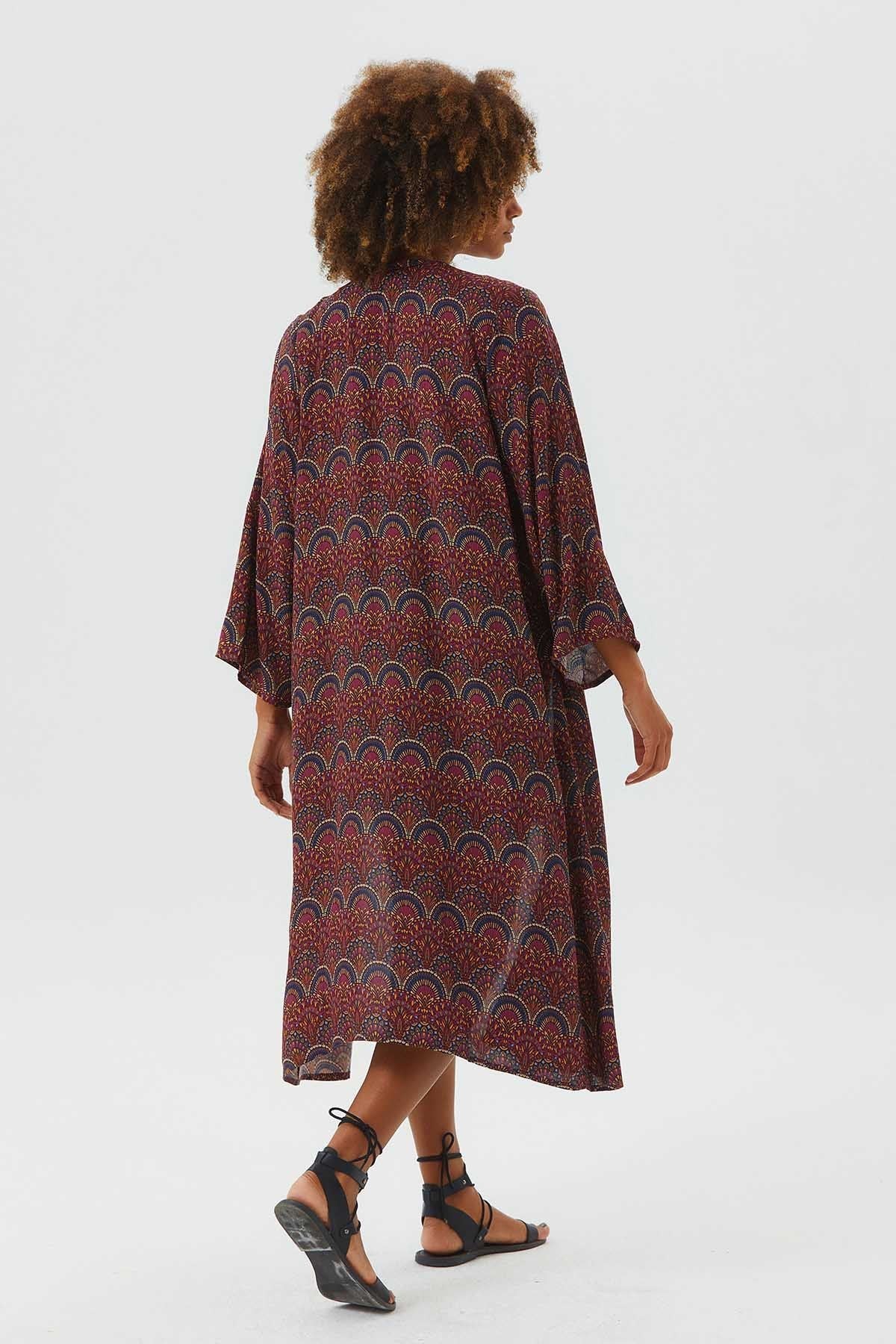 Long Sleeve Patterned Authentic Kimono Purple