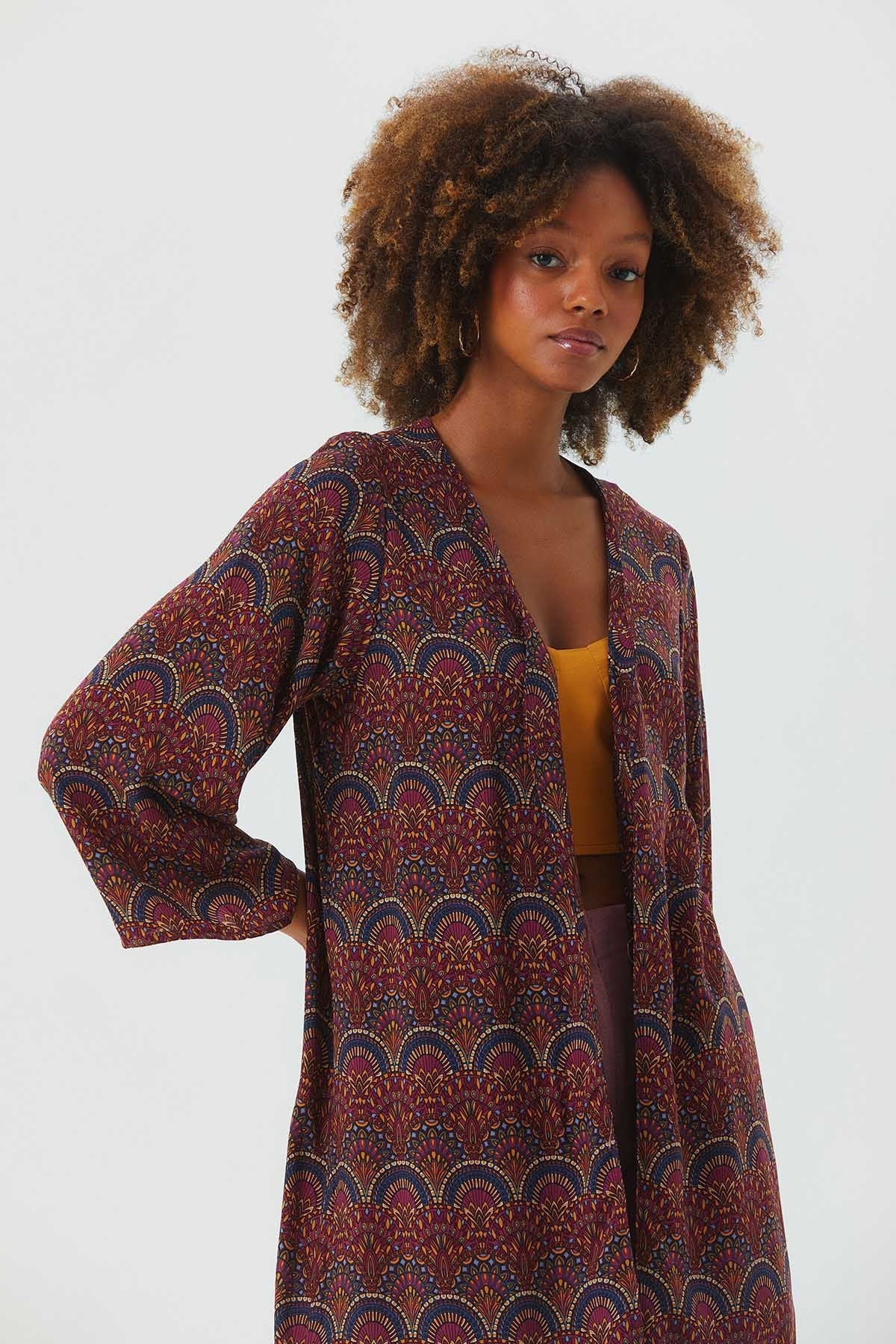 Long Sleeve Patterned Authentic Kimono Purple