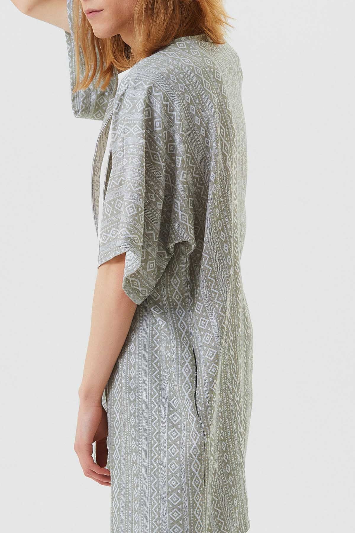 Short Sleeve Cotton Ethnic Kimono Khaki
