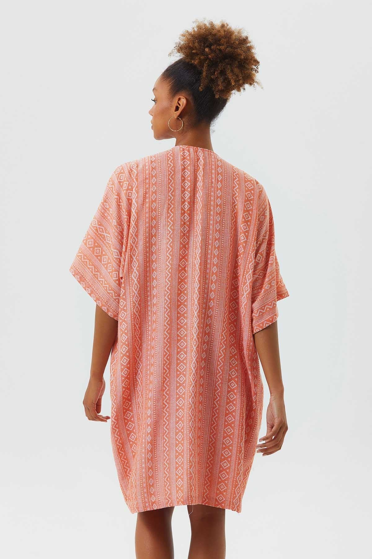 Short Sleeve Cotton Ethnic Kimono Orange