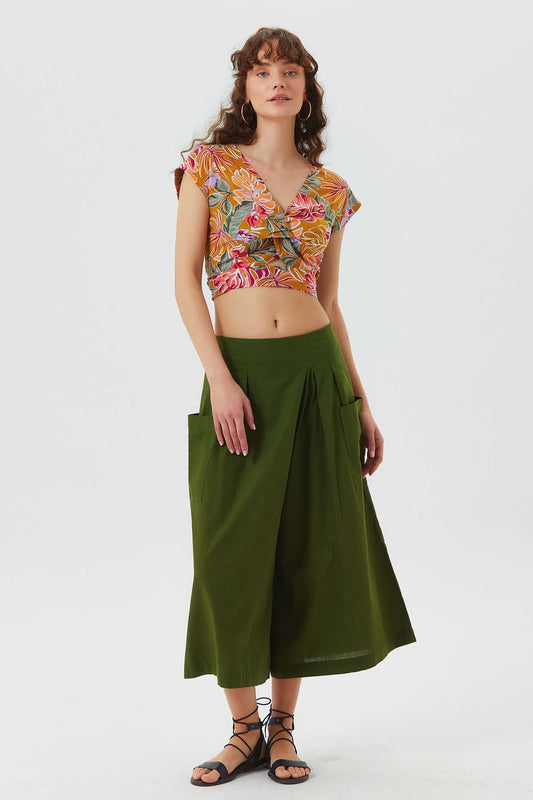 Printed Crop Top Mustard