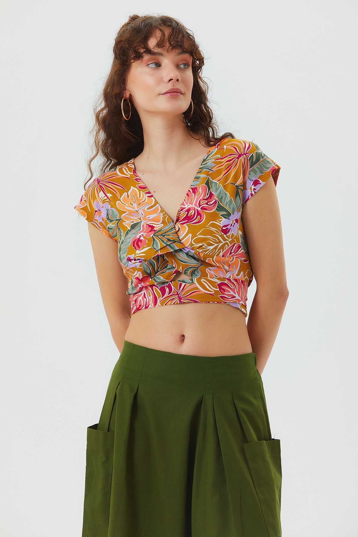 Printed Crop Top Mustard