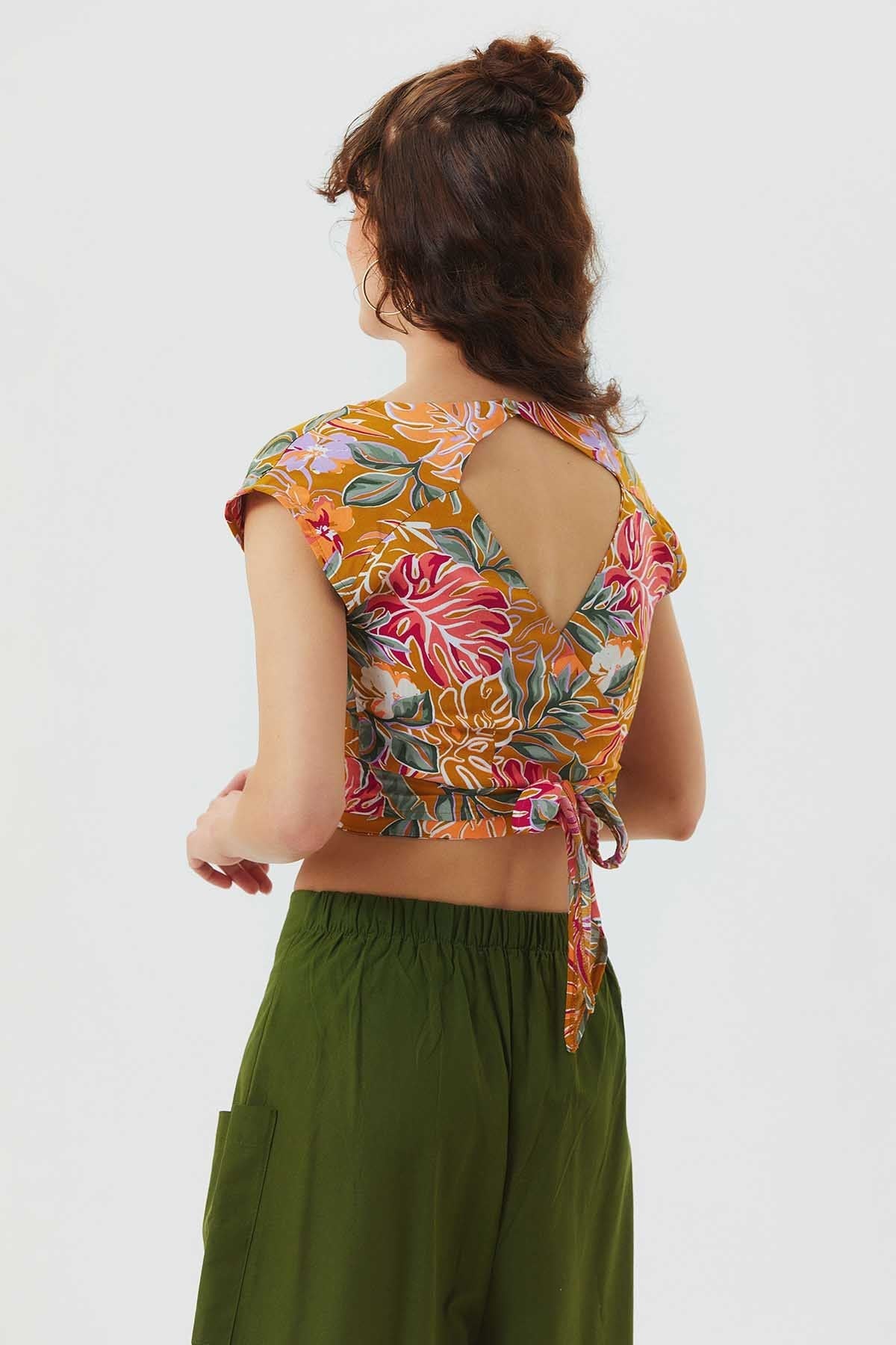 Printed Crop Top Mustard