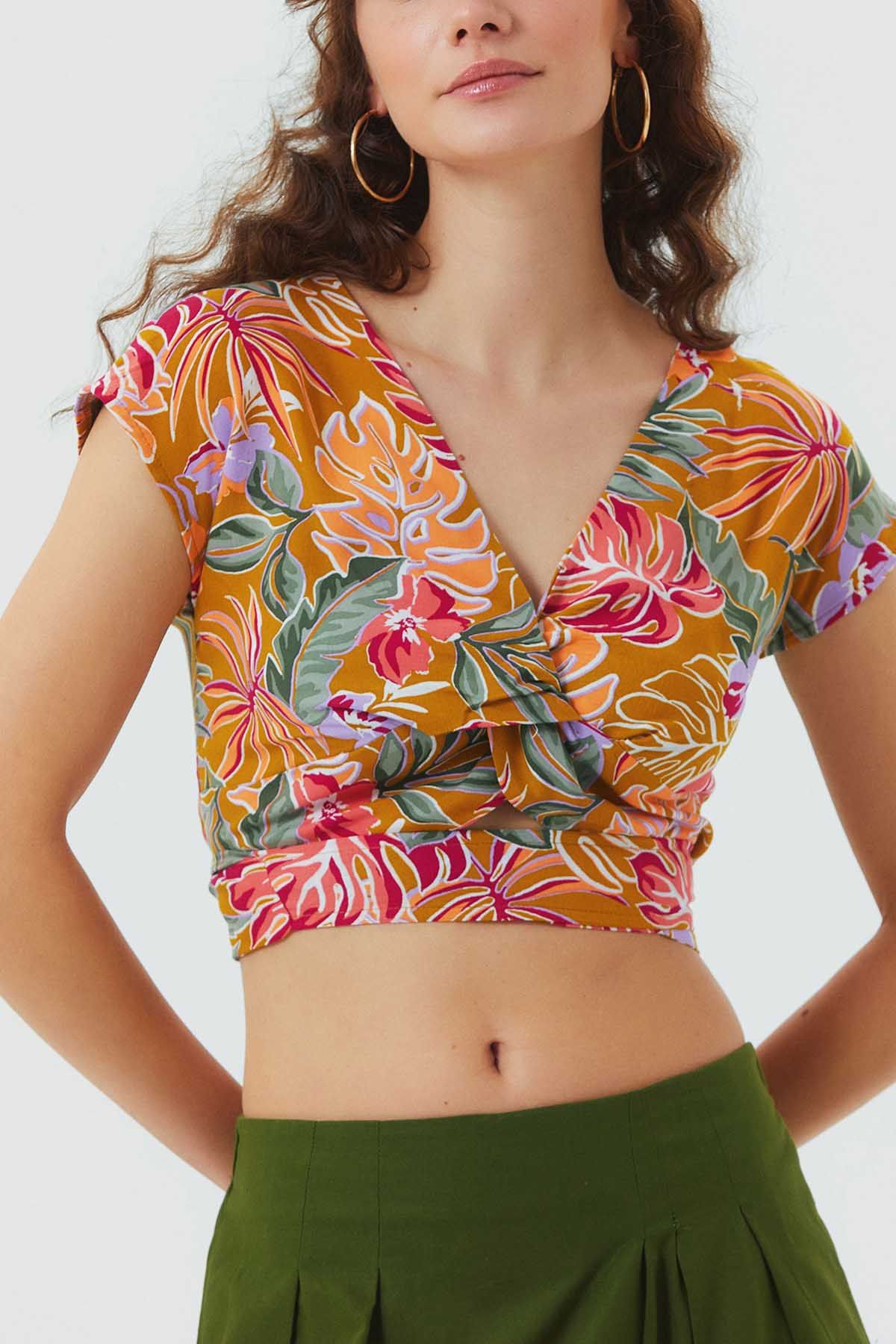 Printed Crop Top Mustard