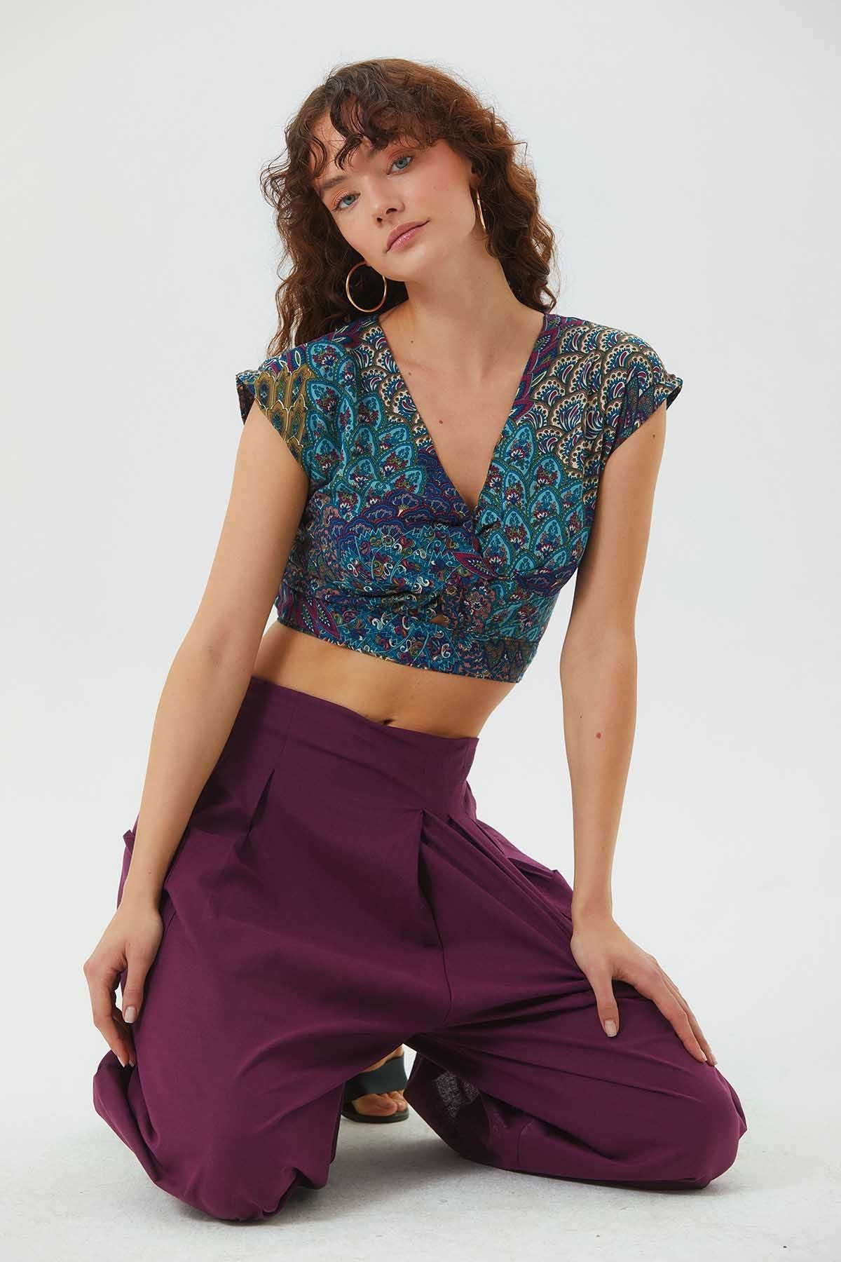 Printed Crop Top Turquoise
