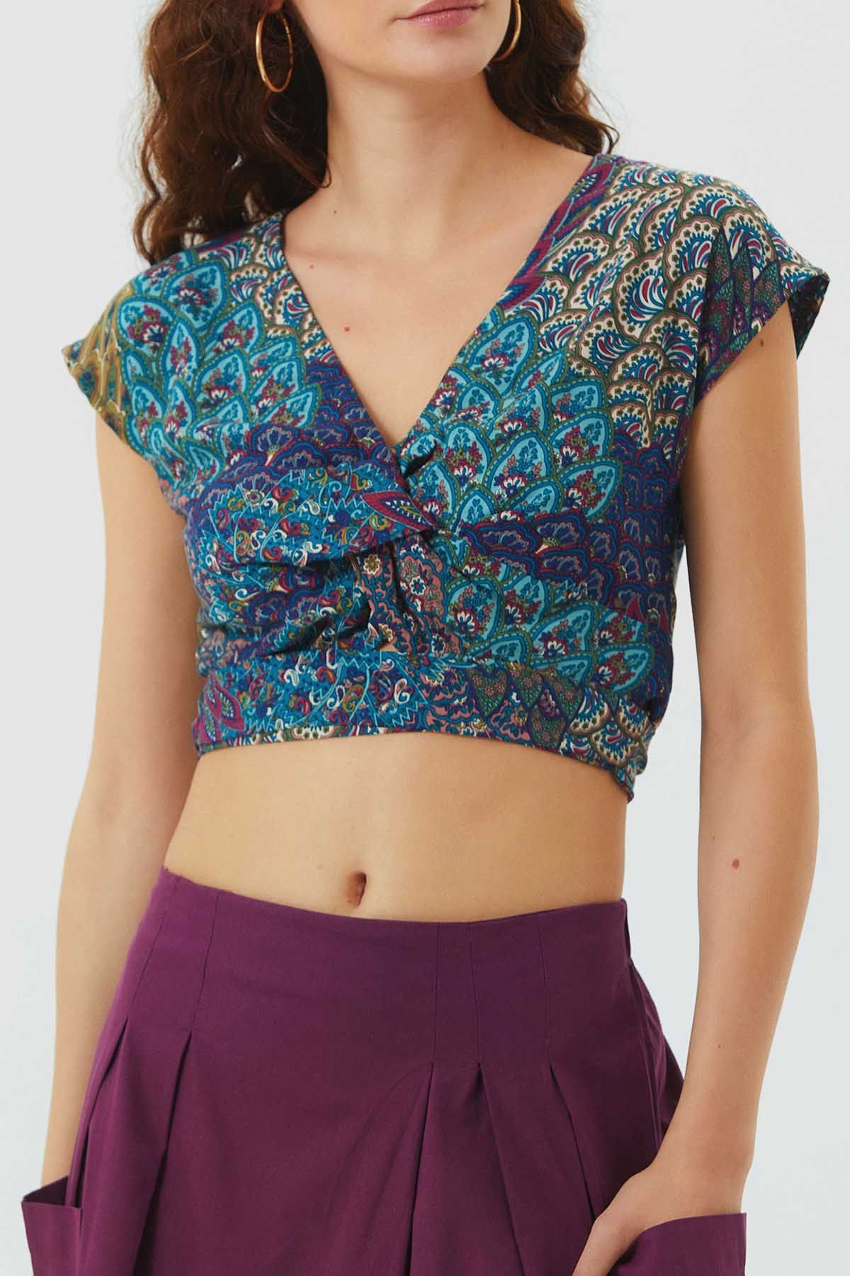 Printed Crop Top Turquoise