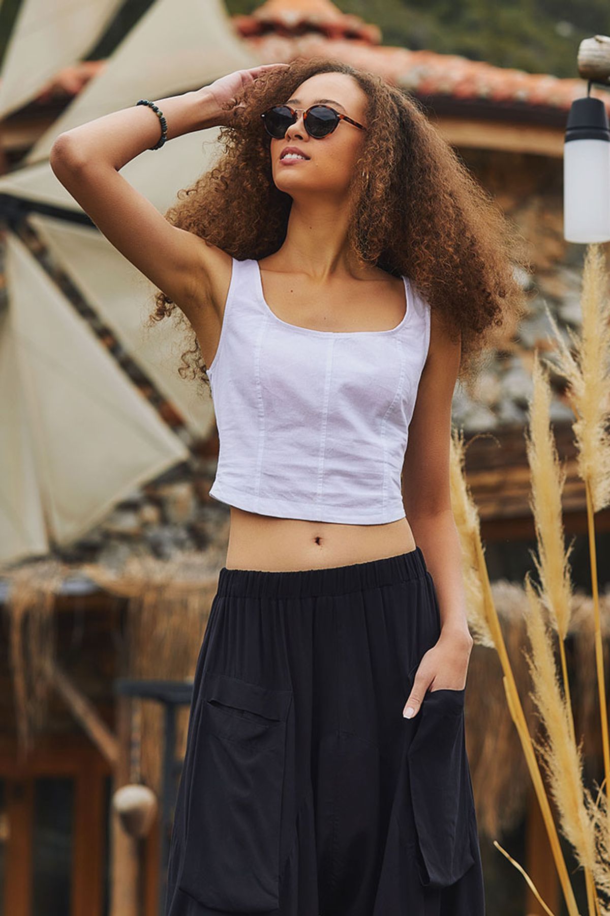 Elastic Back Crop Top White