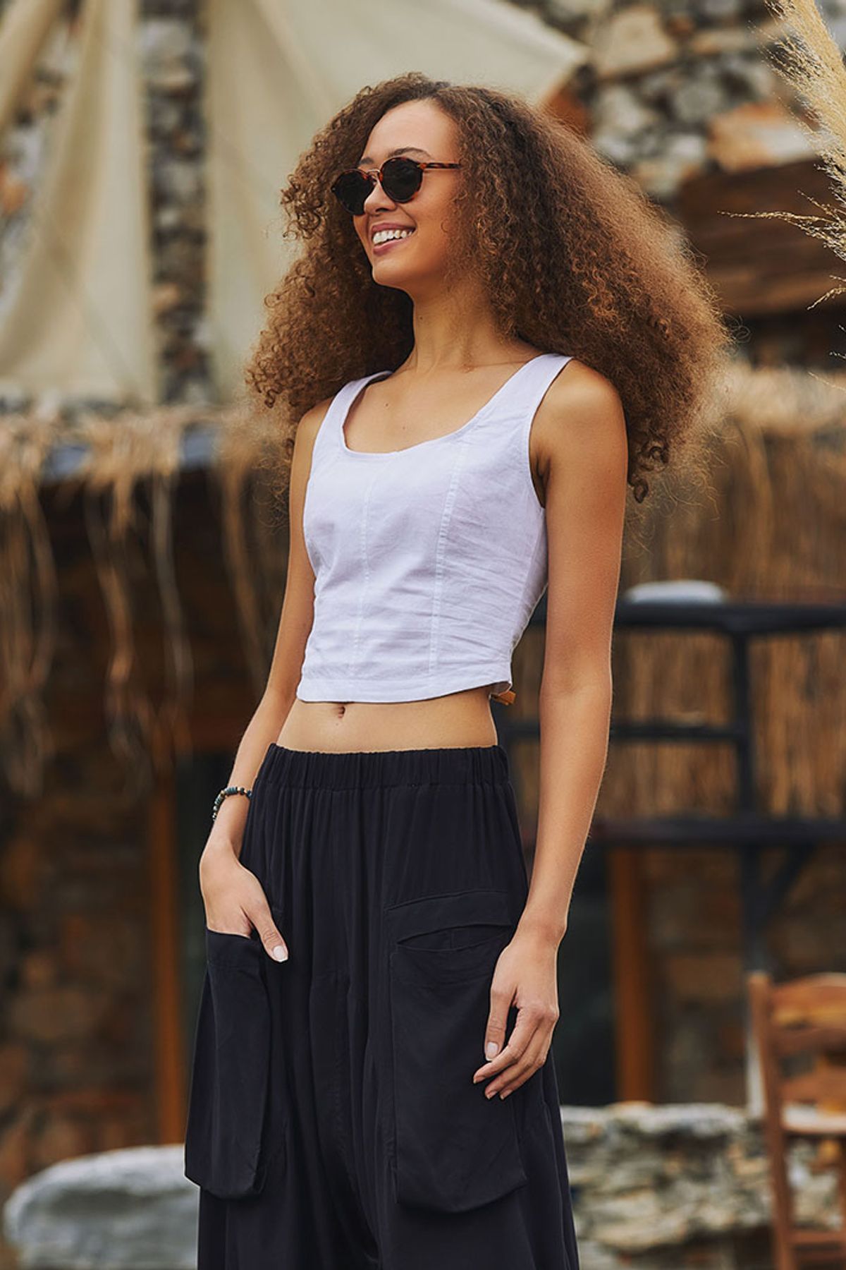 Elastic Back Crop Top White