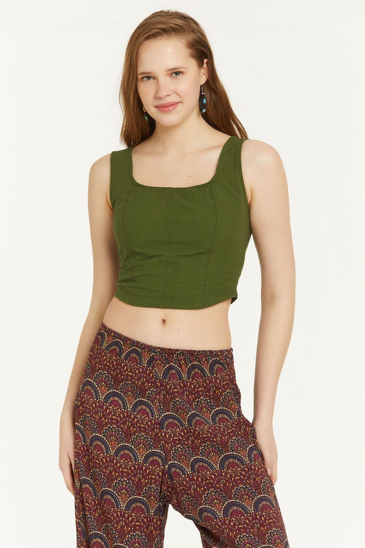 Elastic Back Crop Top Green