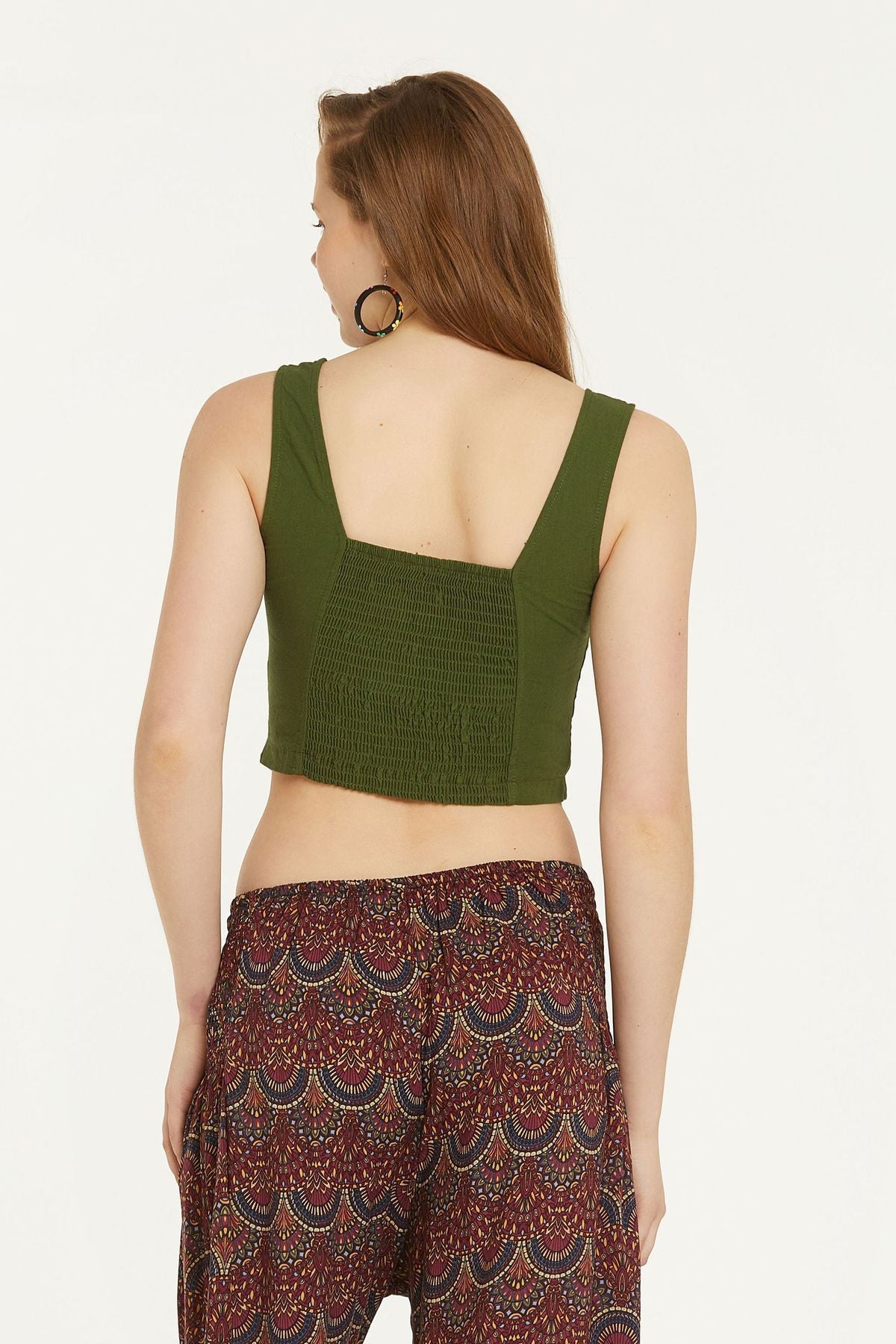 Elastic Back Crop Top Green
