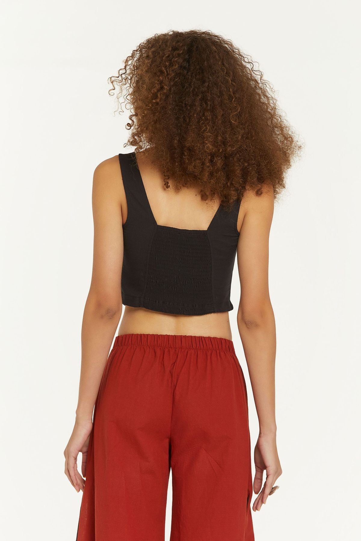 Elastic Back Crop Top Black