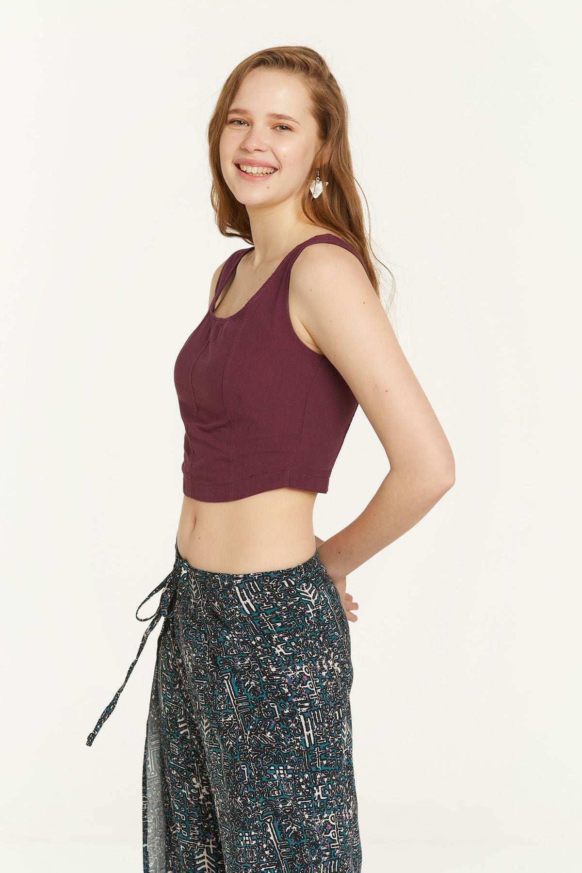 Elastic Back Crop Top Purple