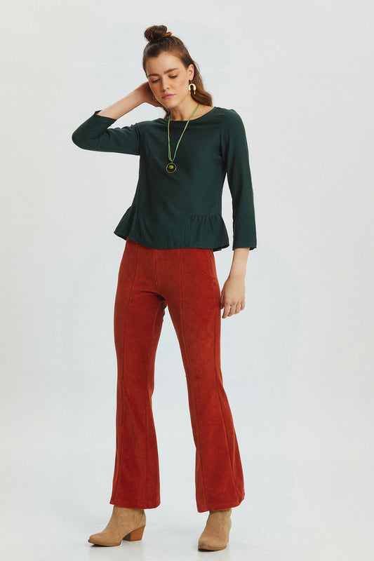 Shirring Detailed Solid Color Blouse Green