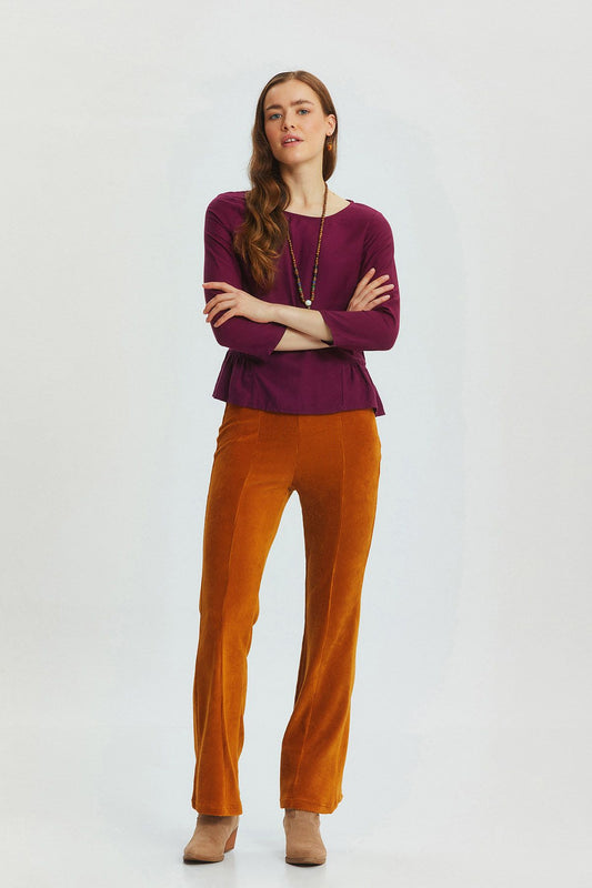 Shirring Detailed Solid Color Blouse Purple