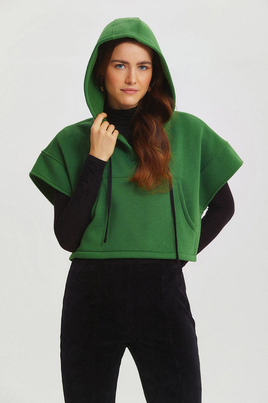 Hooded Cotton Crop Sweatshirt Green